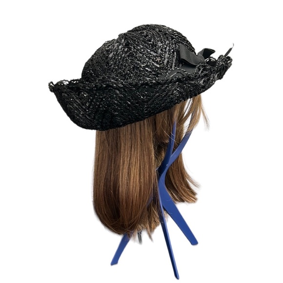 Vintage Church‎ Hat Straw Black with Black Bow